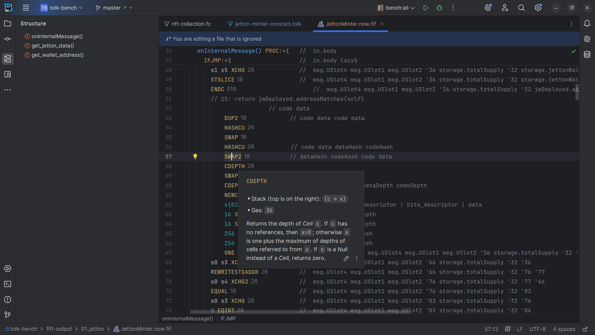 Screenshot of the Fift assembly support