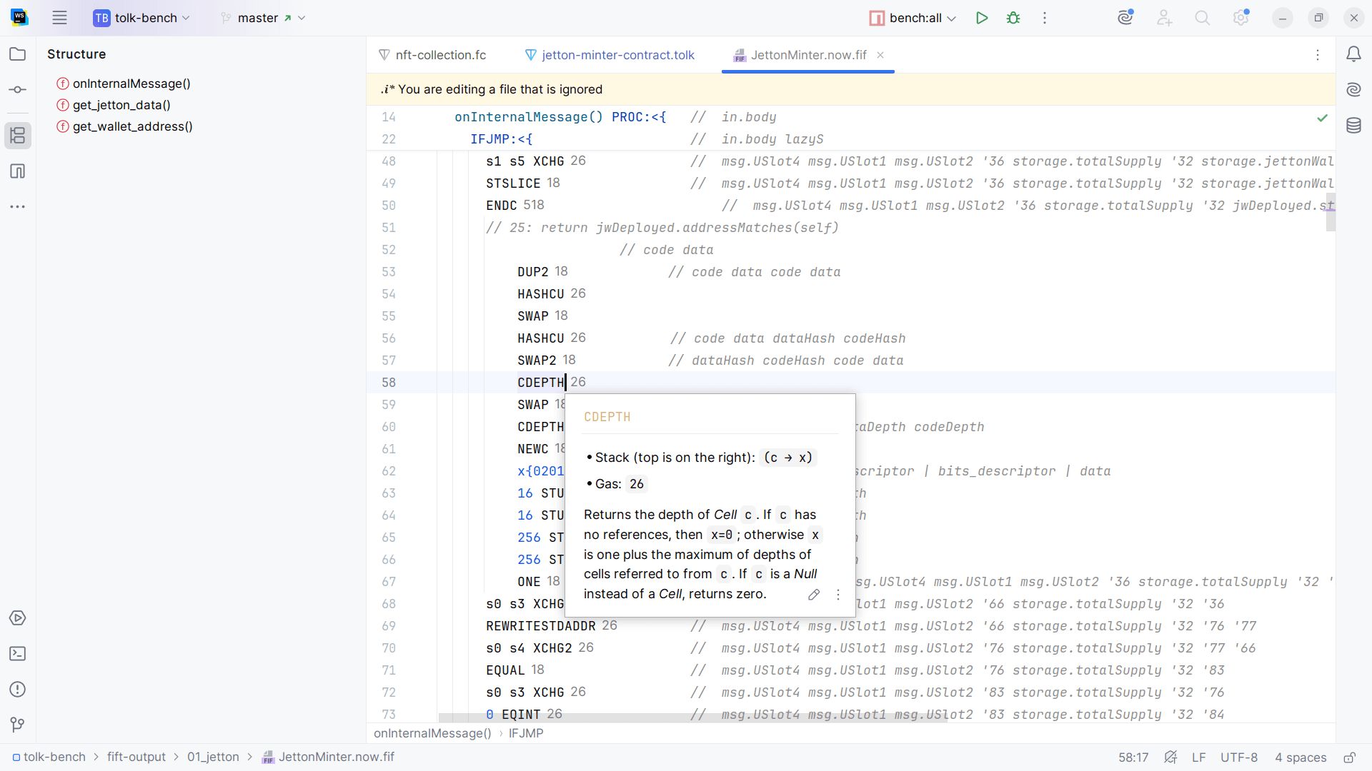 Screenshot of the Fift assembly support
