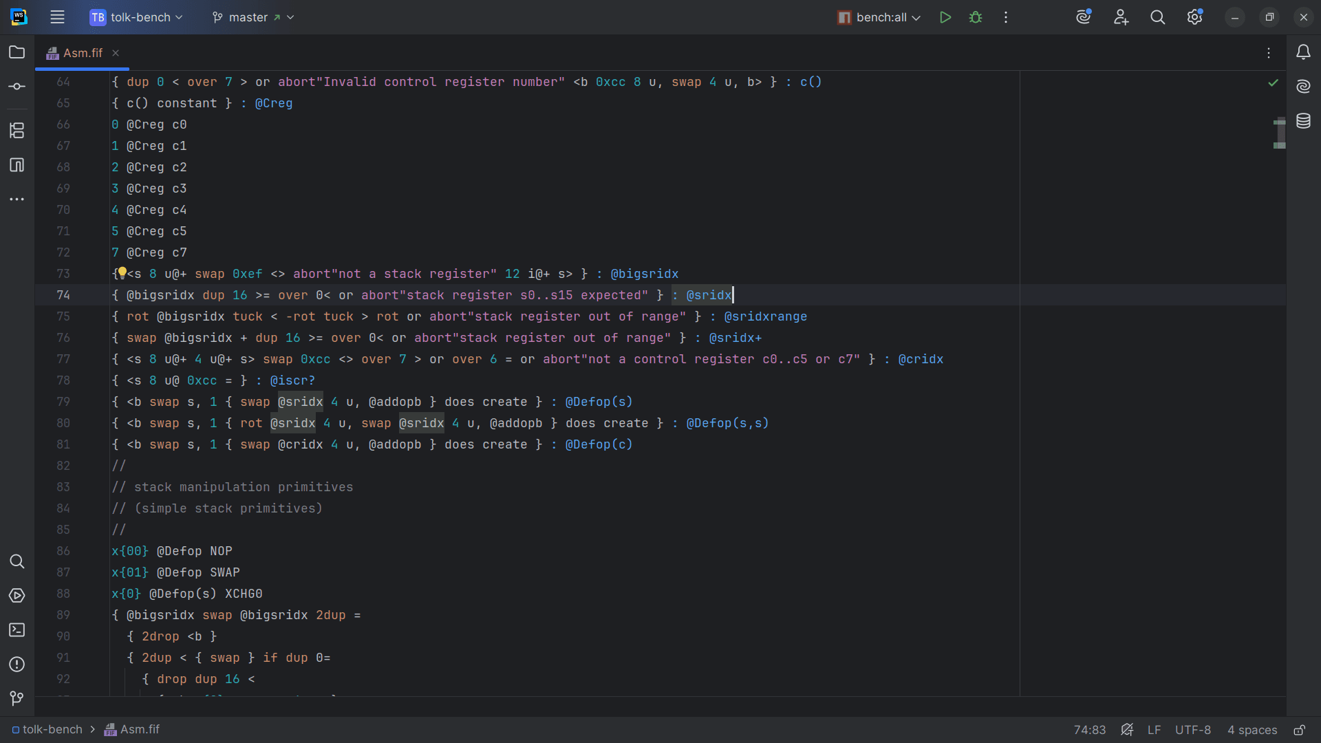 Screenshot of the Fift language support