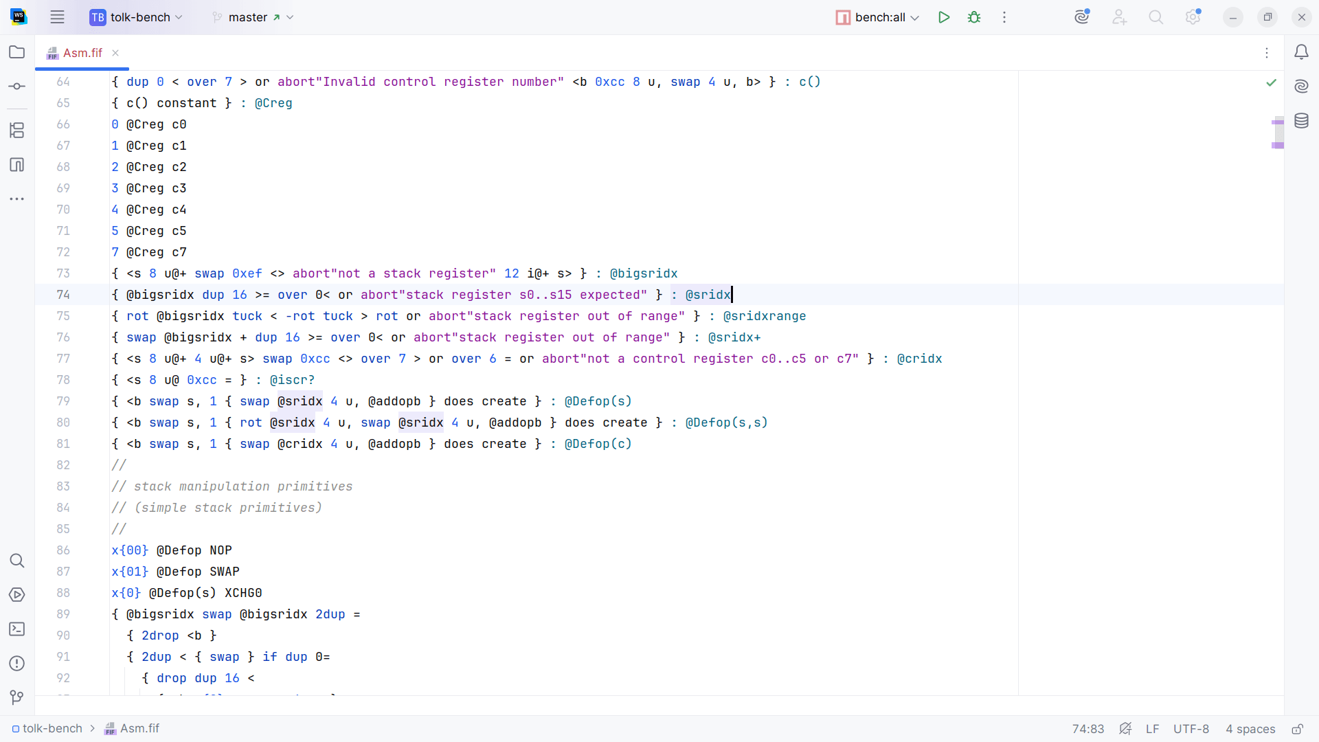 Screenshot of the Fift language support