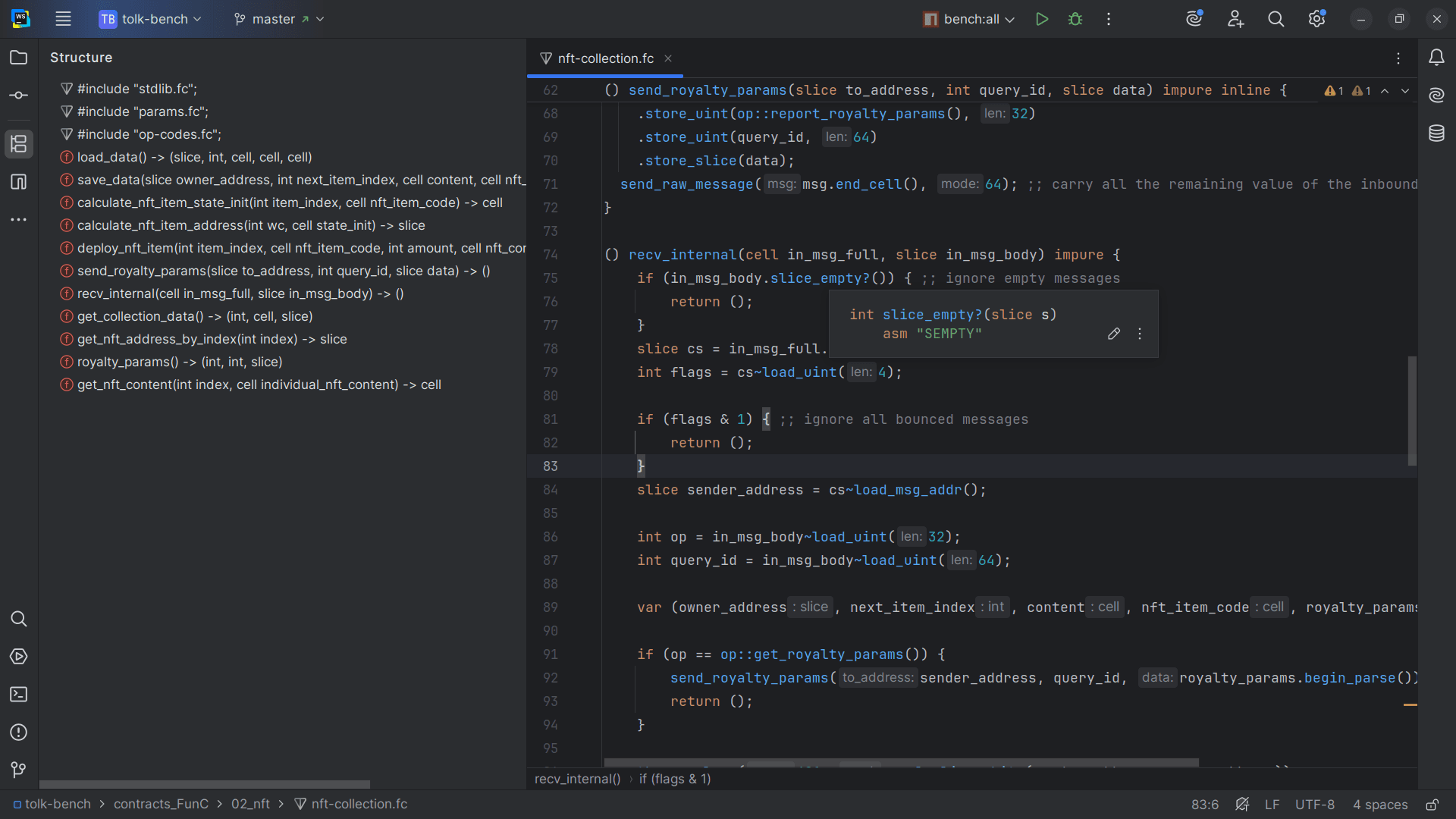 Screenshot of the FunC language support