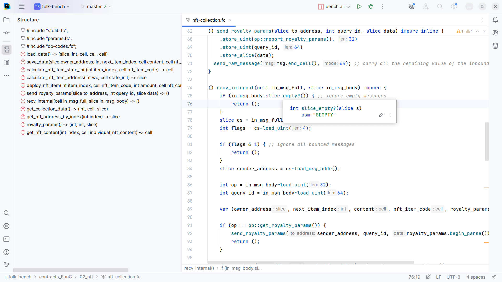 Screenshot of the FunC language support
