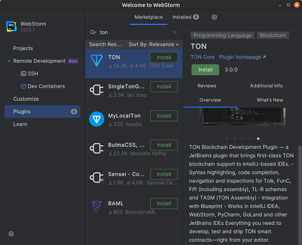 Screenshot of the plugin installation