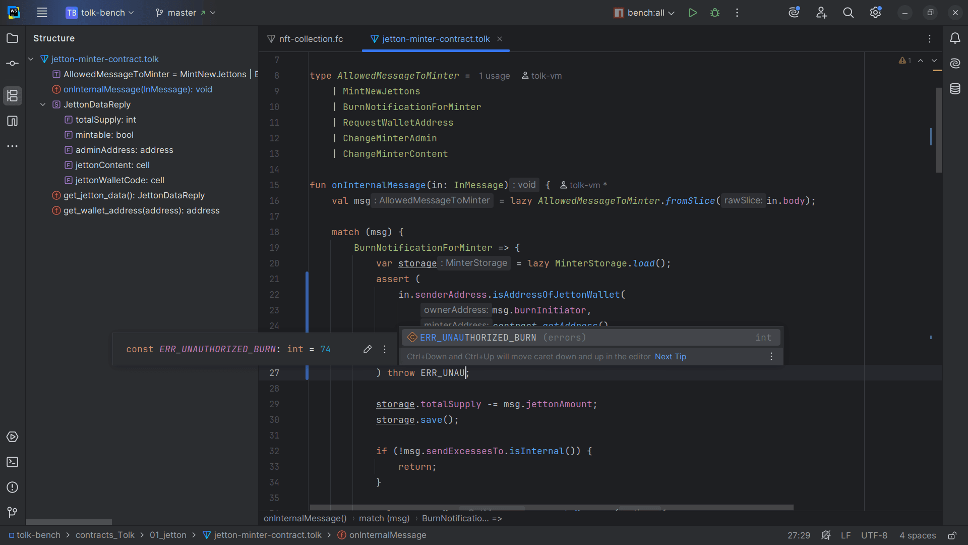 Screenshot of the Tolk language support