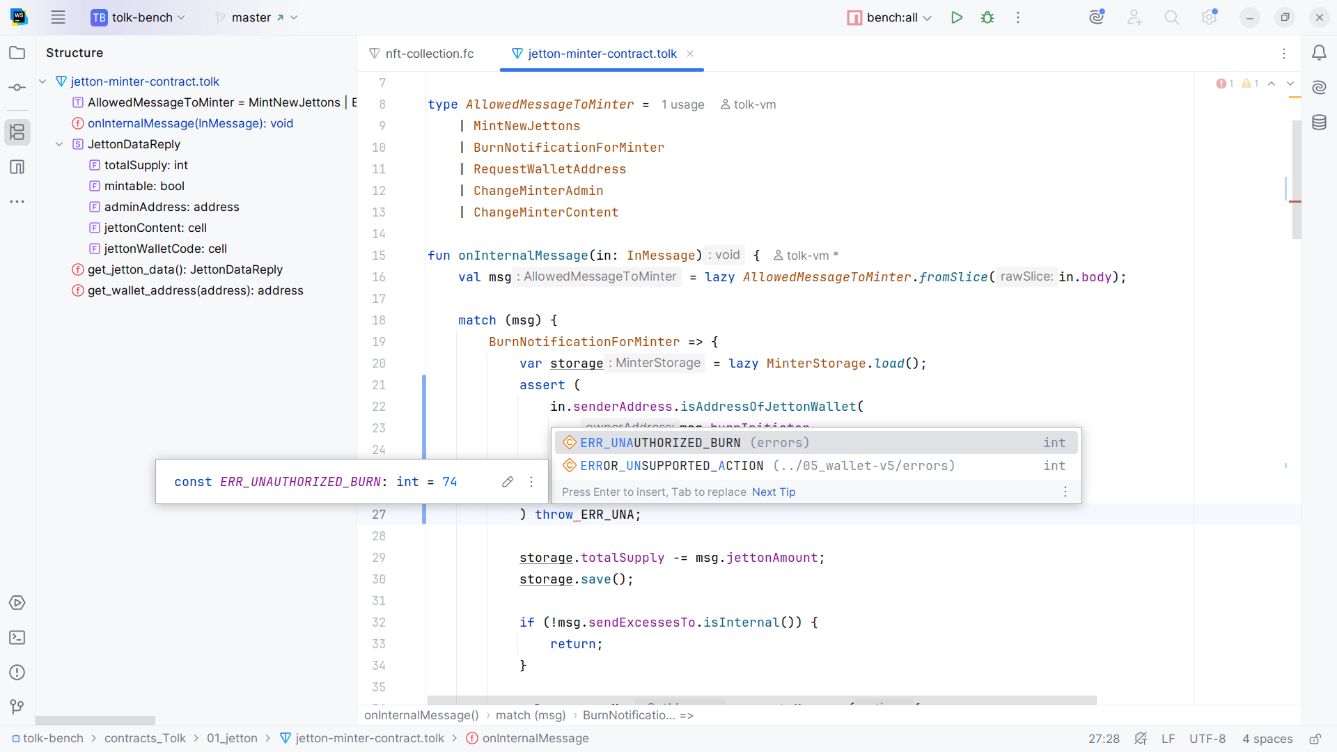 Screenshot of the Tolk language support