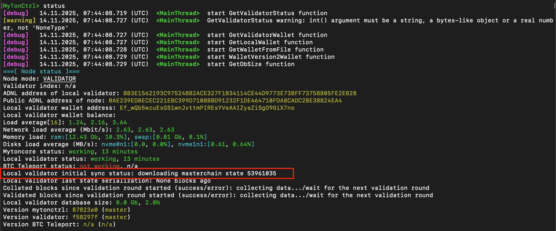 MyTonCtrl status results
