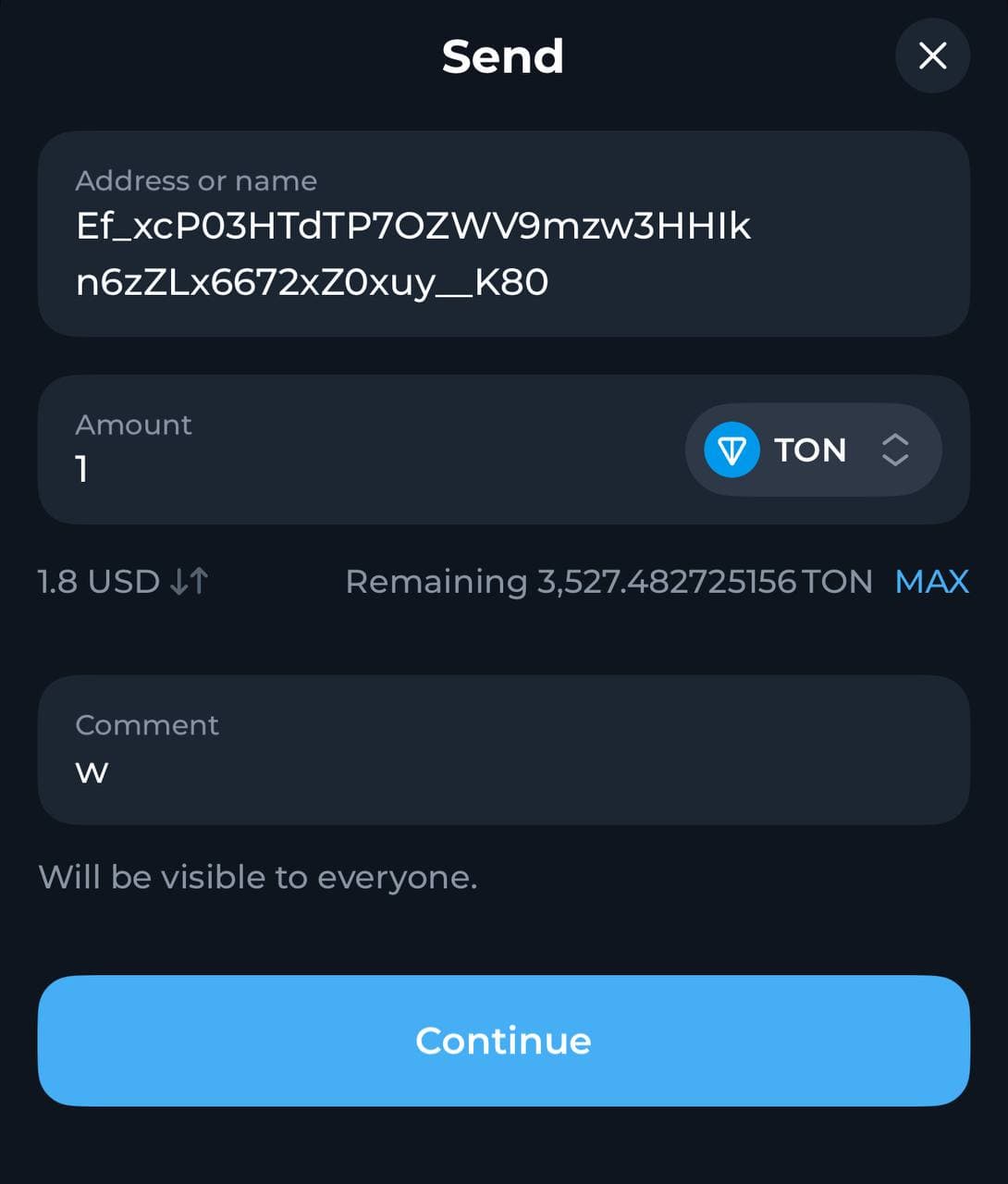 Send withdrawal request