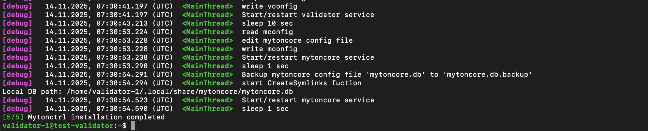 Expected final output for validator installation