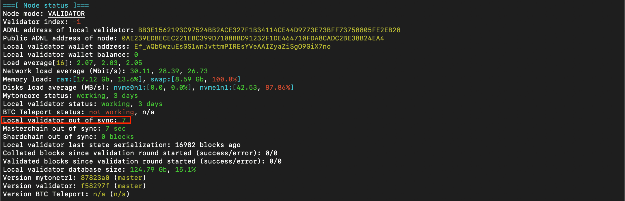 Verify node synchronization in status