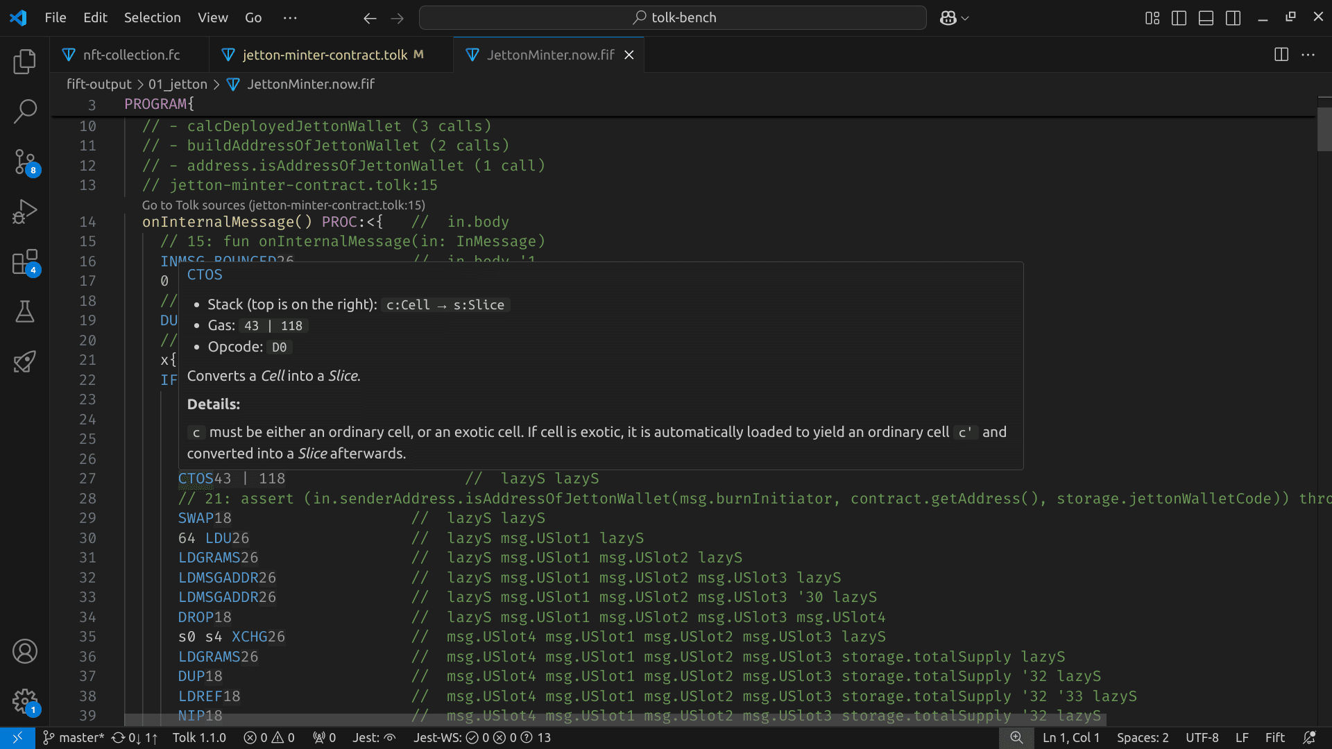 Screenshot of the Fift assembly support