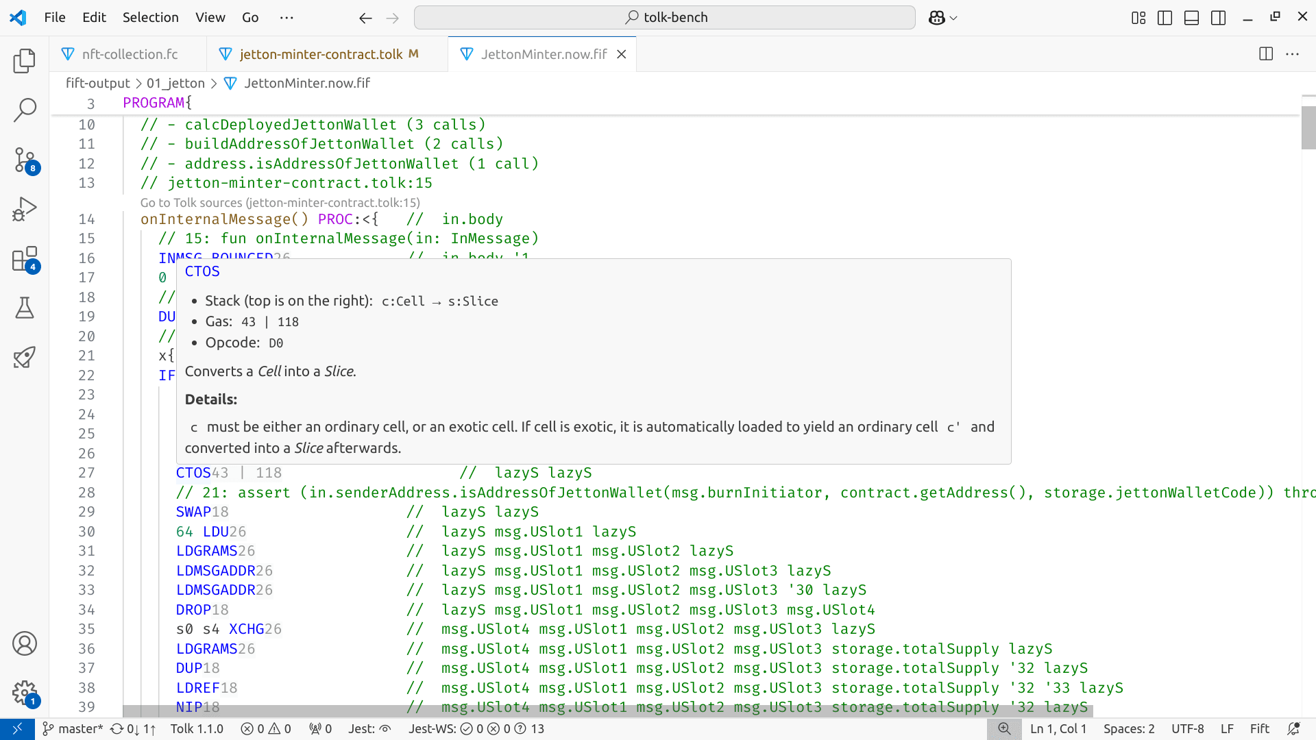 Screenshot of the Fift assembly support