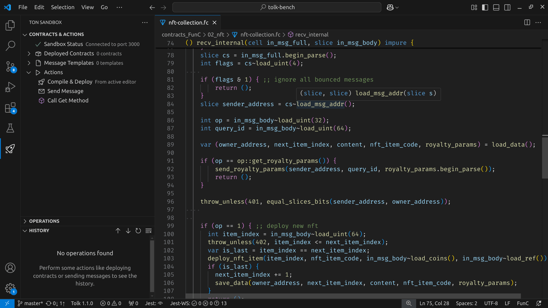 Screenshot of the FunC language support