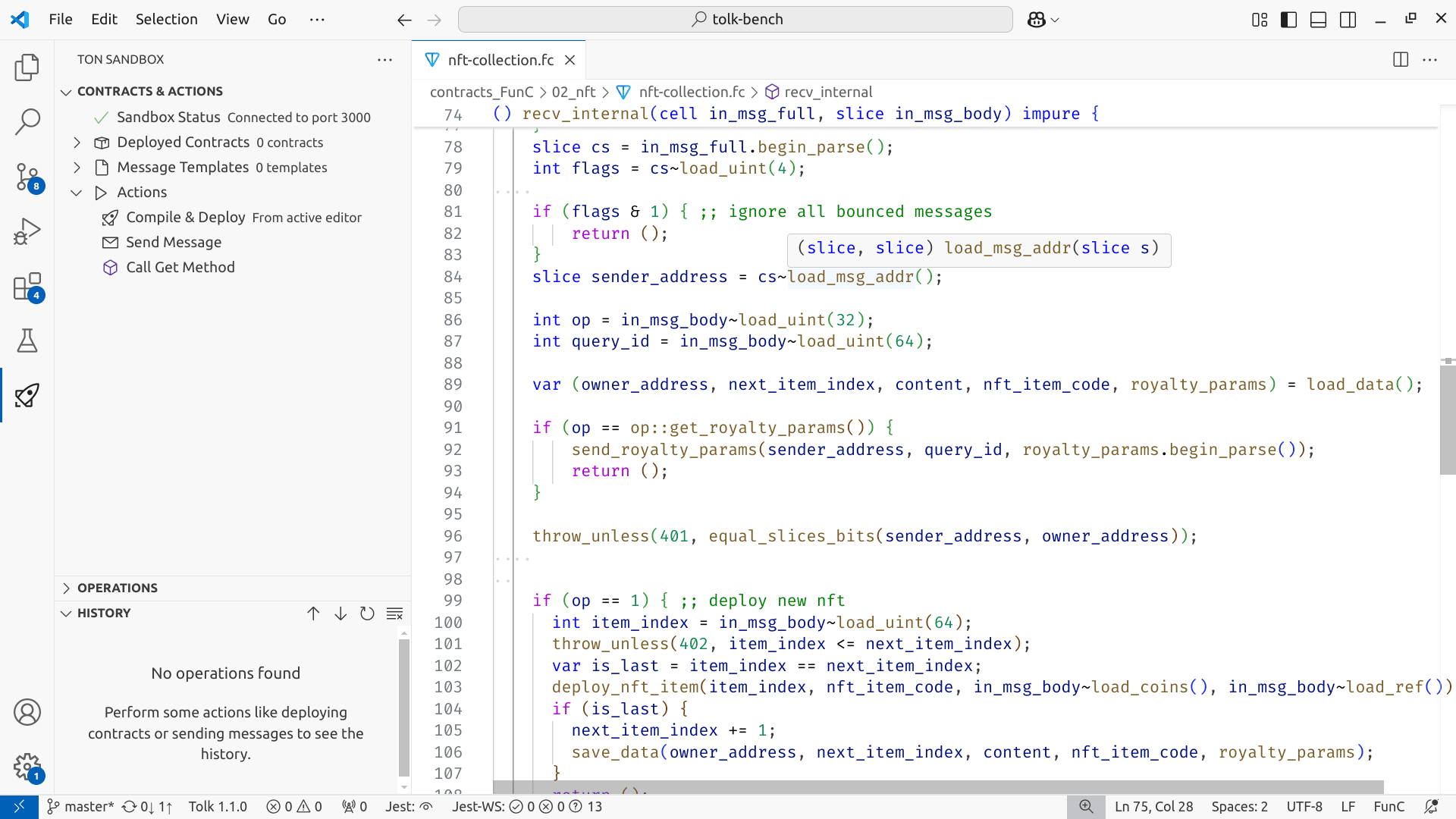 Screenshot of the FunC language support