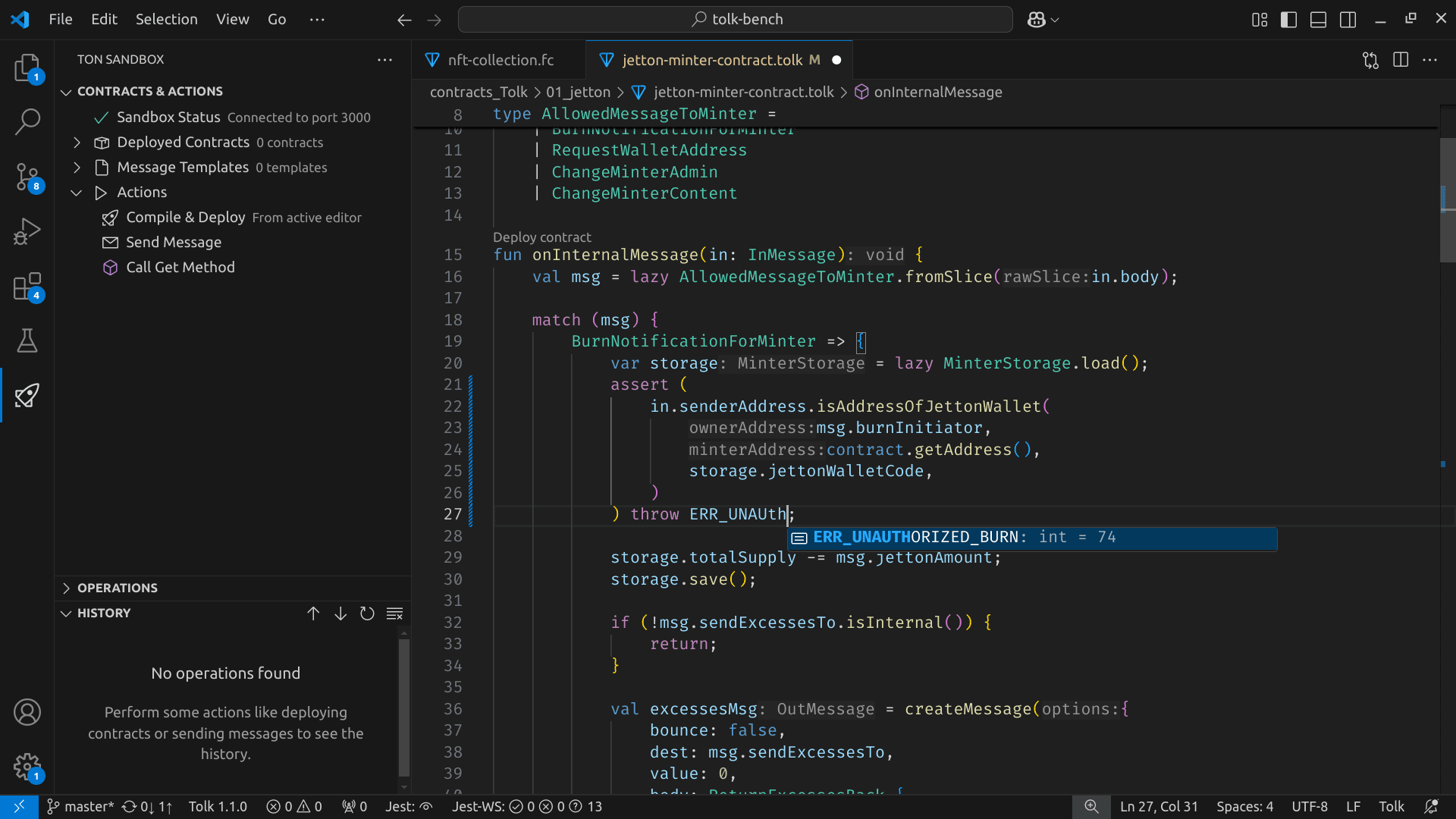 Screenshot of the Tolk language support