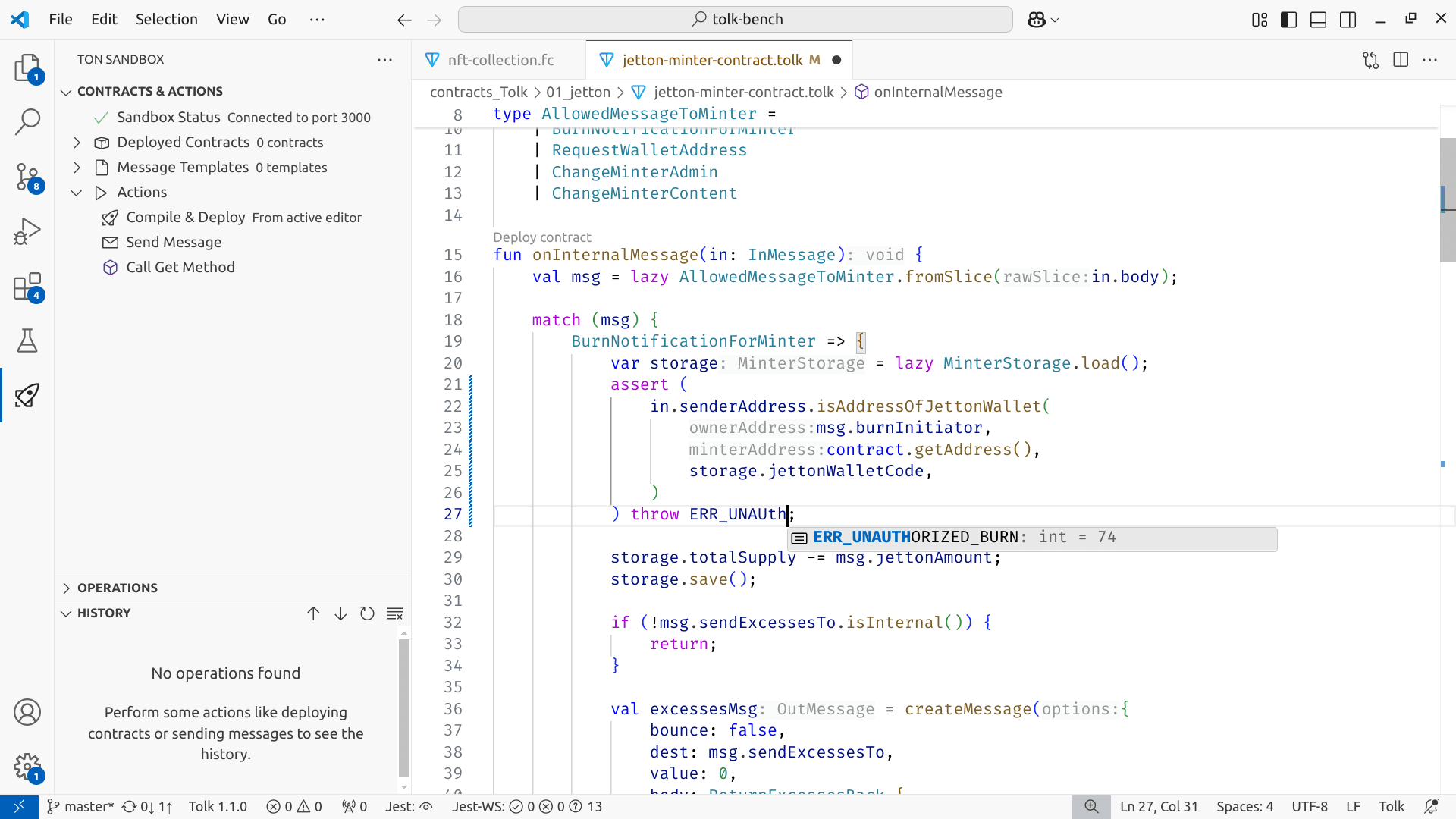 Screenshot of the Tolk language support
