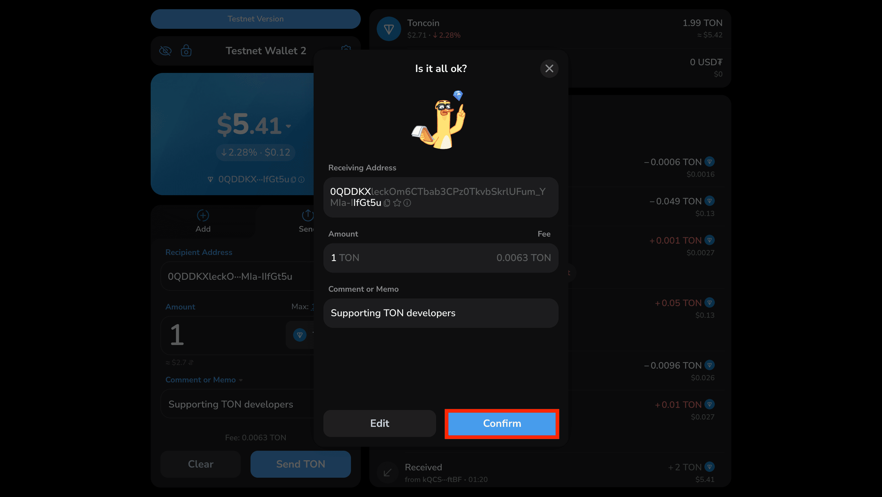 Confirm transaction