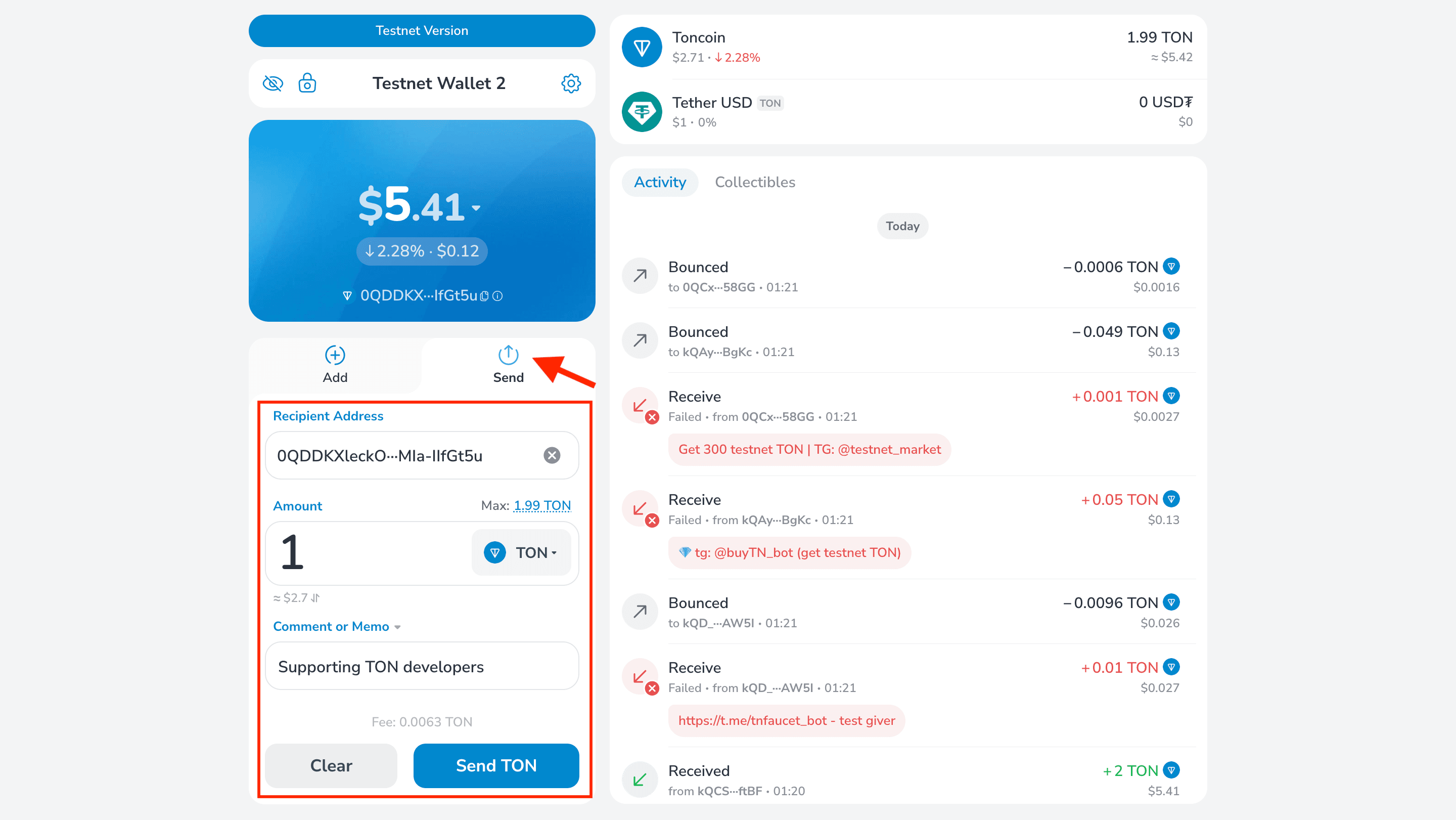 Sending coins