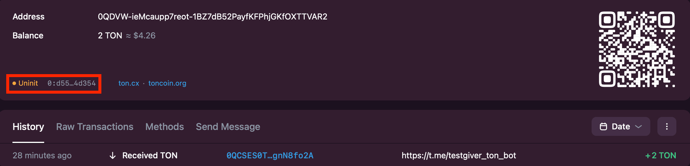 Wallet balance showing uninit state