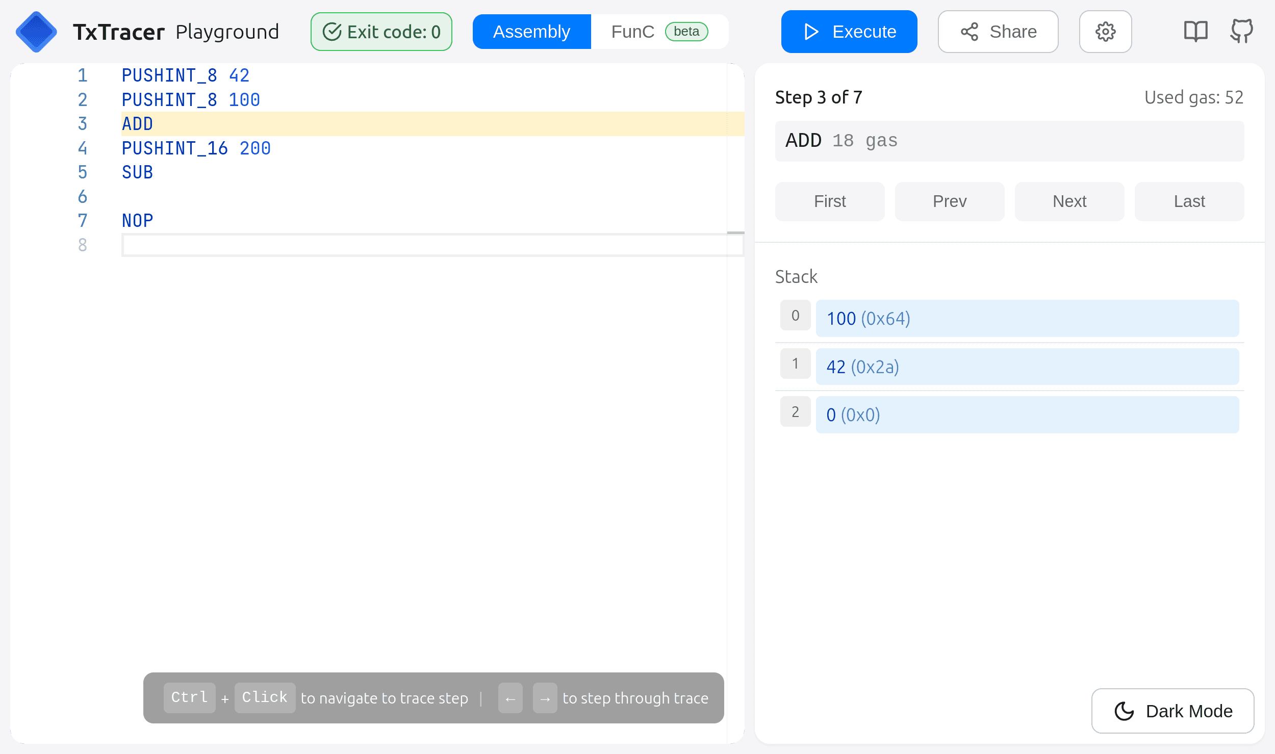 Screenshot of tracing some assembly